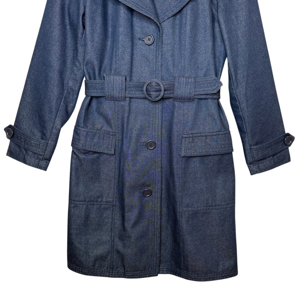 GAP Y2K Vintage Denim Dark Wash Women’s Blue Belted Women’s Trench Coat Sz XS - Picture 6 of 12